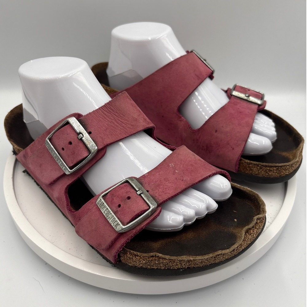 Birkenstock Arizona Sandals Size 41 Pink Leather Boho Comfort Slide 2085